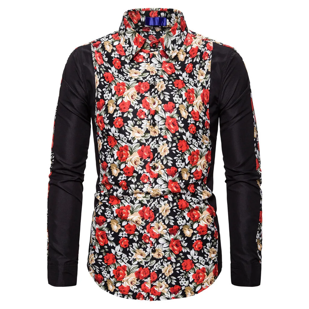 SAGACE Сексуальная мужская модная рубашка с длинным рукавом принтом Повседневная