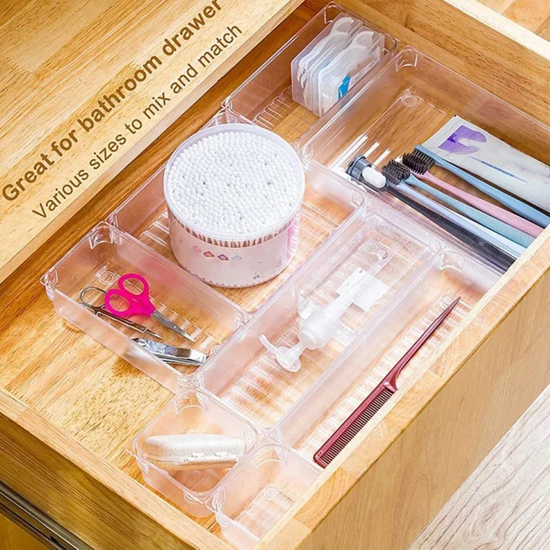 

17Pcs Desk Drawer Organizer Tray Home Office Storage Box Plastic Drawer Compartment Divider Container for Bedroom