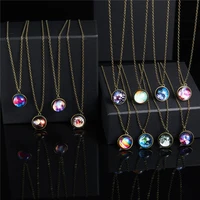 glow in the dark galaxy system double sided glass dome planet necklace pendant ladies jewelry for valentines day gifts