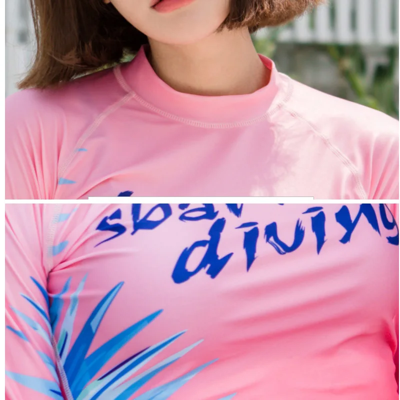 

Women's Rash Guard Long Sleeve Zipper Jacket Swimming Shirt Leggings Bra Shorts 4-Piece Set Women Girls UPF50+ Pink Rashguards