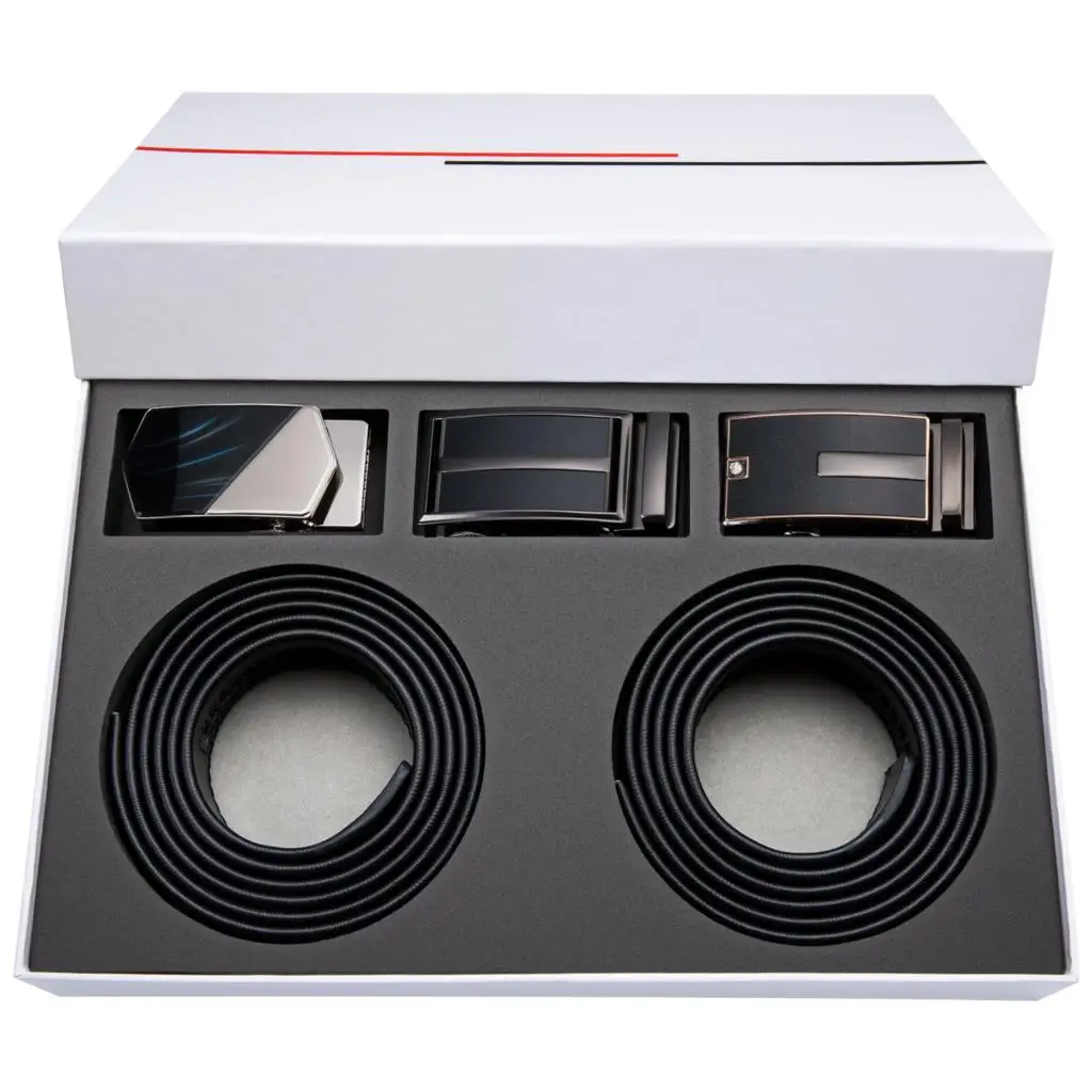 

Hi-Tie 3 + 2 роскошные ремни для мужчин из натуральной кожи с автоматической пряжкой, деловой черный кожаный ремень, Модные металлические пряжки