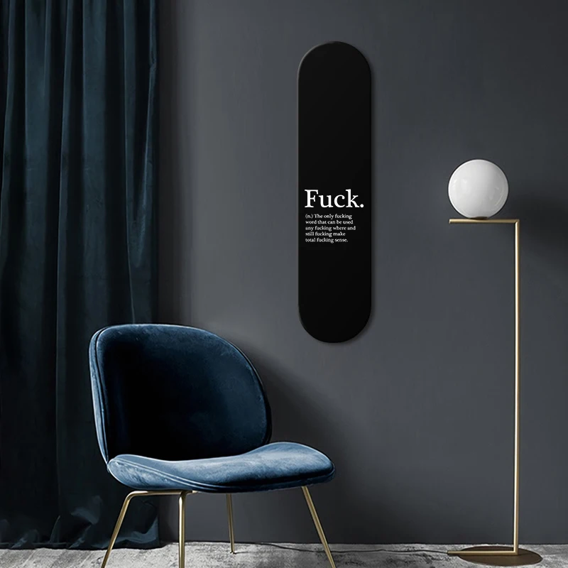 

FUCK Dictionary Quote Skate Deck Fuck Definition Skateboard Art in White on Black Pop Art Decor Wood Wall Hanging Home Decor