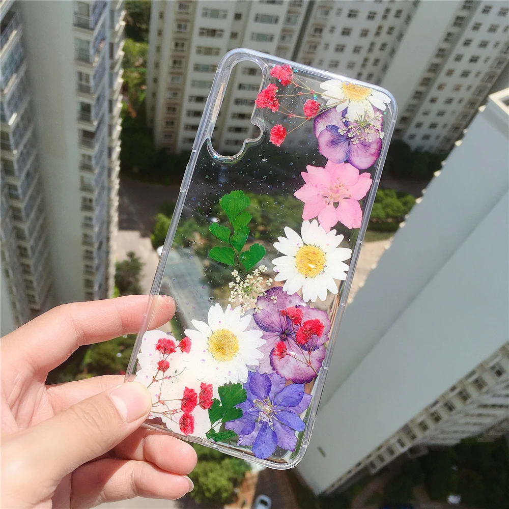 

Silicone Transparent Real Dried Flower Phone Case For HONOR 8 9X 9A 9C 9S VIEW 20 S 30 Pro + 10 i Lite Back Cover Girl Anti-fall