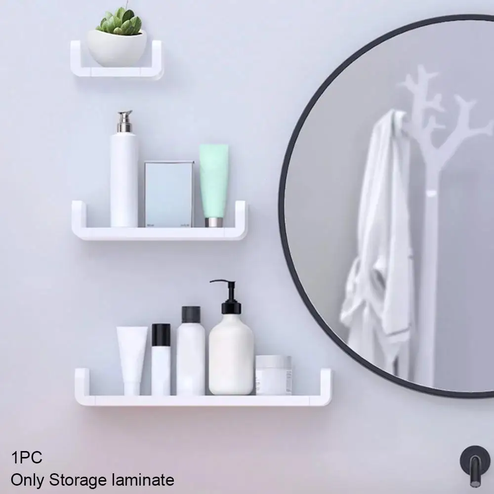 

Bathroom Shelf Storage Organizer Seasoning Rack NO-Drilling Waterproof Kitchen Wall Shelves White Plastic Bathroom Accessories