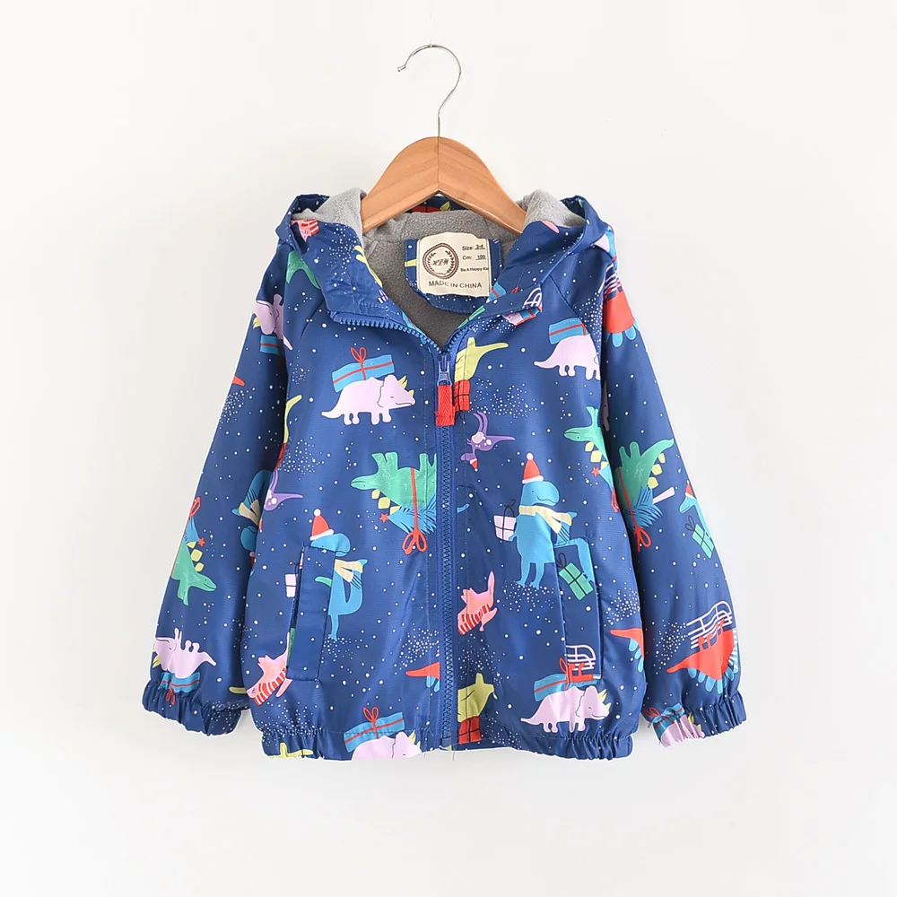 Осенняя ветровка для маленьких девочек с рисунком динозавра бархатная Детская