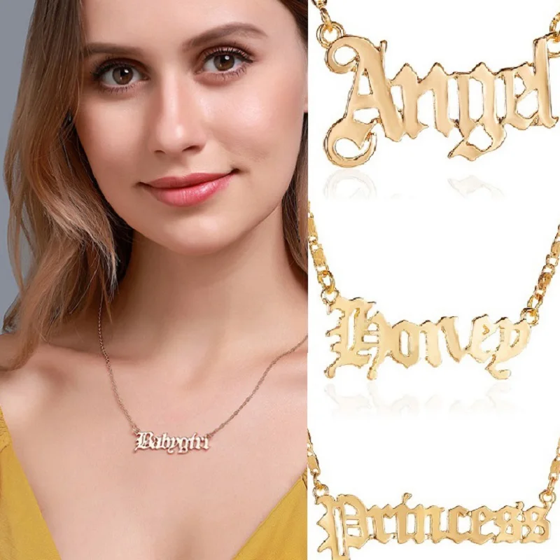 

Letter Pendant Necklace Babygirl Princess Angel Honey for Girls Women Fashion gift metal chain gold color silver color plated