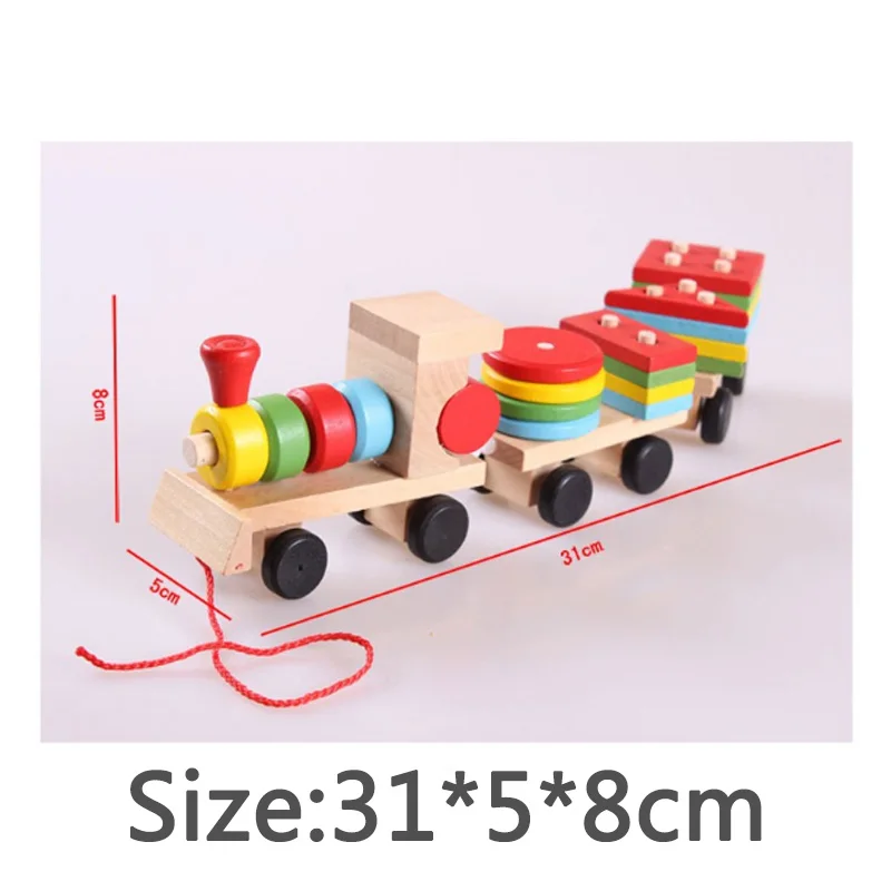 

New Wooden Toys Vehicle Puzzles Train Educational Kids Baby Wooden Solid Wood Stacking Train Toddler Puzzle For Children