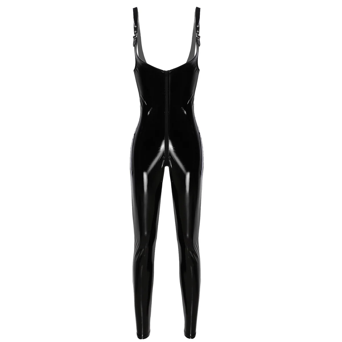 

Womens Latex Bodysuit Fashion Pole Dancing Costumes Shiny Metallic Patent Leather Front Zippered Long Legging Leotard Clubwear