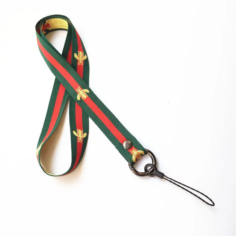 

2cm width bee Stripe Neck Lanyard black ring clasp Duty Metal Car Keychain with Classical Soft Stripe for phones keys