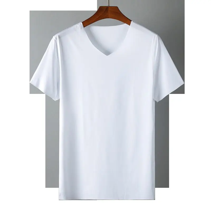 

4Pcs New T Shirt Homme Men's Summer Thin Clothing Short Sleeve Ice Silk Solid Color tshirt Men Tops