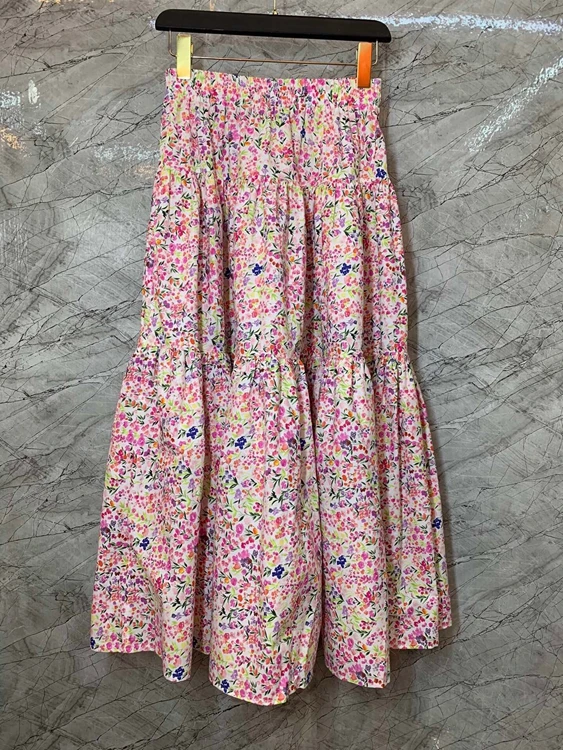 

2021 new women fashion sexy elastic waist decoration small floral all-match mid-length skirt 428