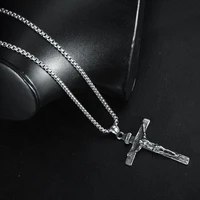 stainless steel silver vintage jesus cross pendant titanium steel necklace
