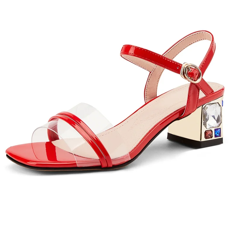 Пикантные женские туфли лодочки мульти Стразы Квадратные каблуки Женские на