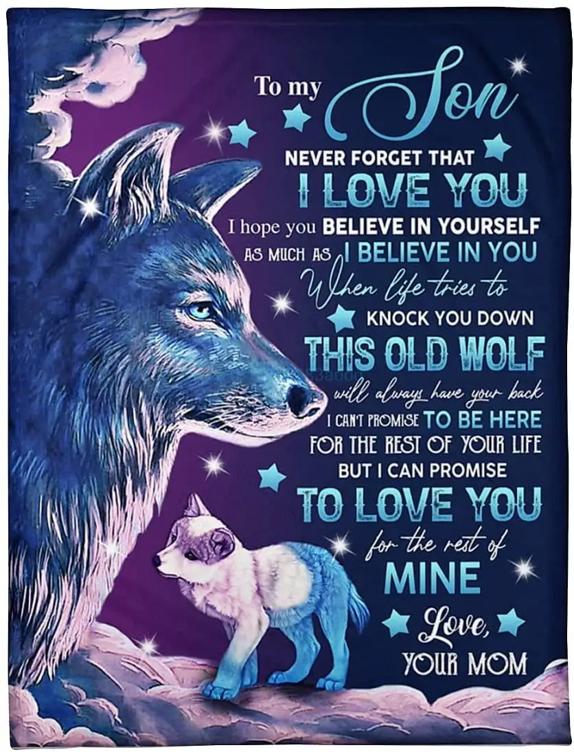 

Personalized Wolf to My Son Blanket This Old Wolf Will Always Have Your Back Blanket Gifts for Son Daughter from Mom Dad Blanket