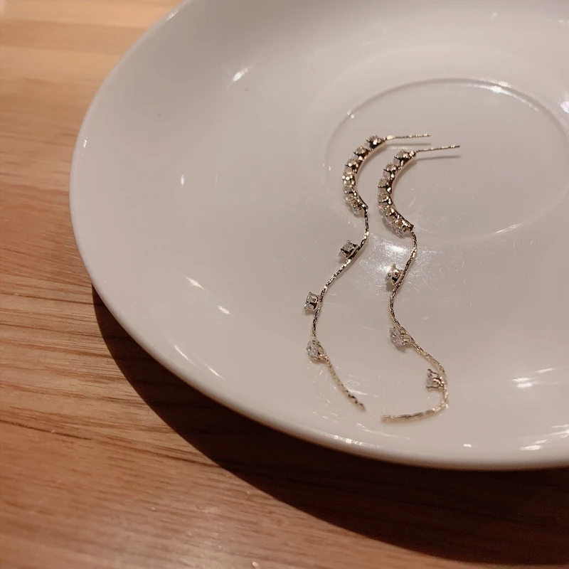 

Besimpol 925 Sterling Silver Bow-knot Stud Earrings Club Sexy Elegant Long Zircon Tassel Earrings For Women Party Fine Jewelry