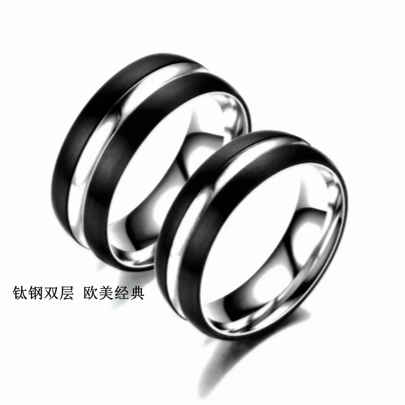 

New Fashion Jewelry Gift New Double Color Titanium Steel Men's Black Stainless Steel Women's Bridal Ring for Women Girls