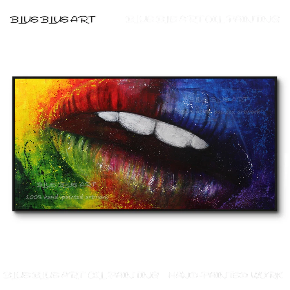 

Excellent Artist Hand-painted Abstract Lips Acrylic Painting on Canvas Rich Colors Abstract Painting Big Mouth Acrylic Painting