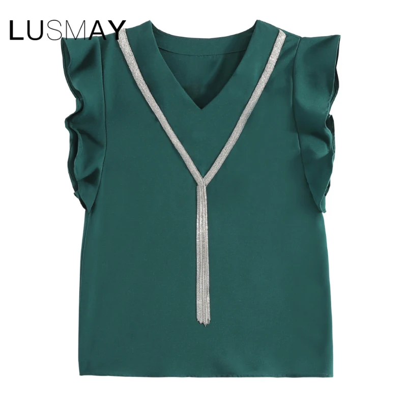 Женская модная офисная рубашка с оборками на рукавах Корейская летняя шифоновая