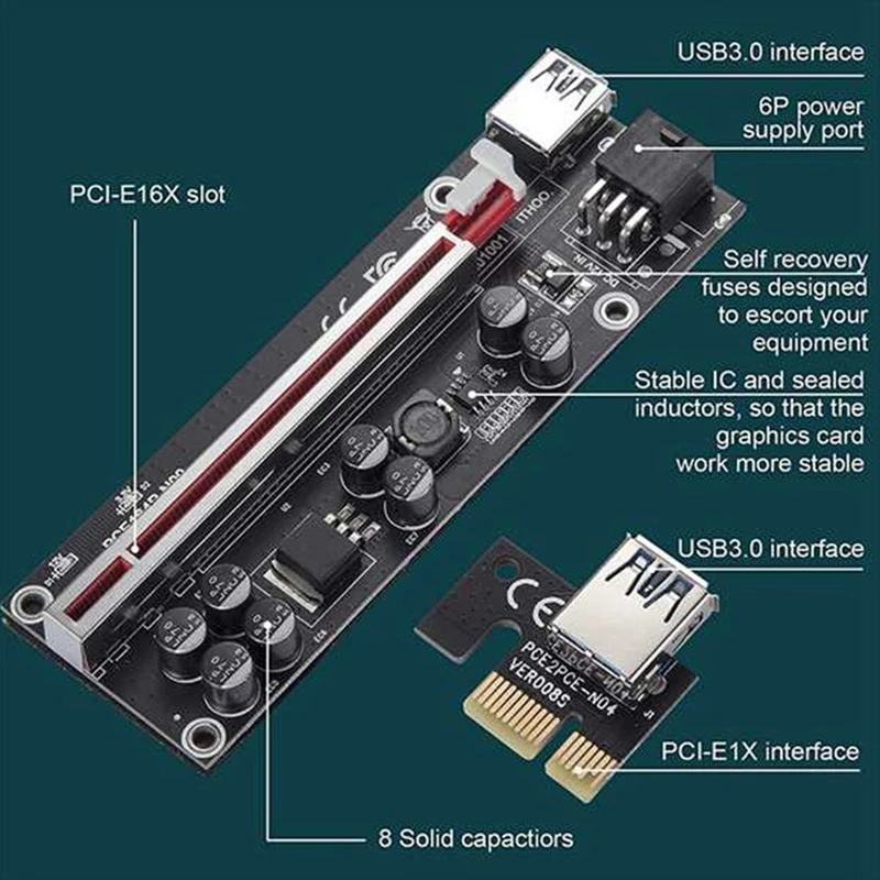 VER009S Plus PCI Express 1X до 16X карта расширения PCI-E SATA 6 контактов мощность 0 м USB 3 кабель для