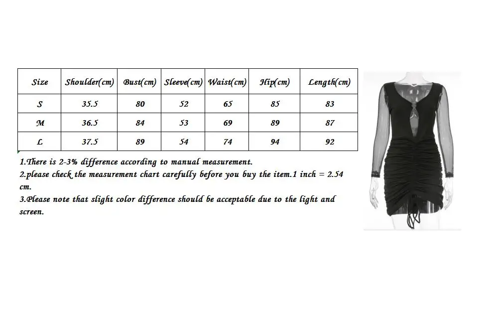 

2020 Women Dress Long Sleeve Drawstring Mesh Patchwork Bodycon Dress Hollow Out Sexy Slim Party Bandage Mini Dresses