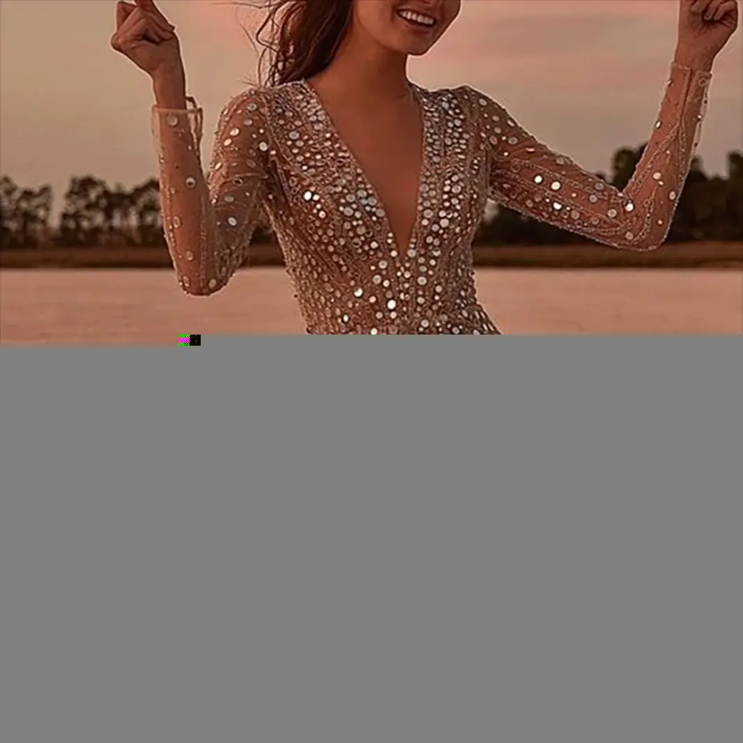 

New pre-sale European and American foreign trade women's dress in spring 2020 eBay deep V long sleeve Sequin dress Tuxedo