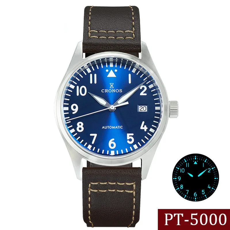 

Мужские наручные часы-пилот Cronos, 39 мм, синий циферблат, сапфировое стекло PT5000, автоматическое перемещение, мужские механические часы с клетк...