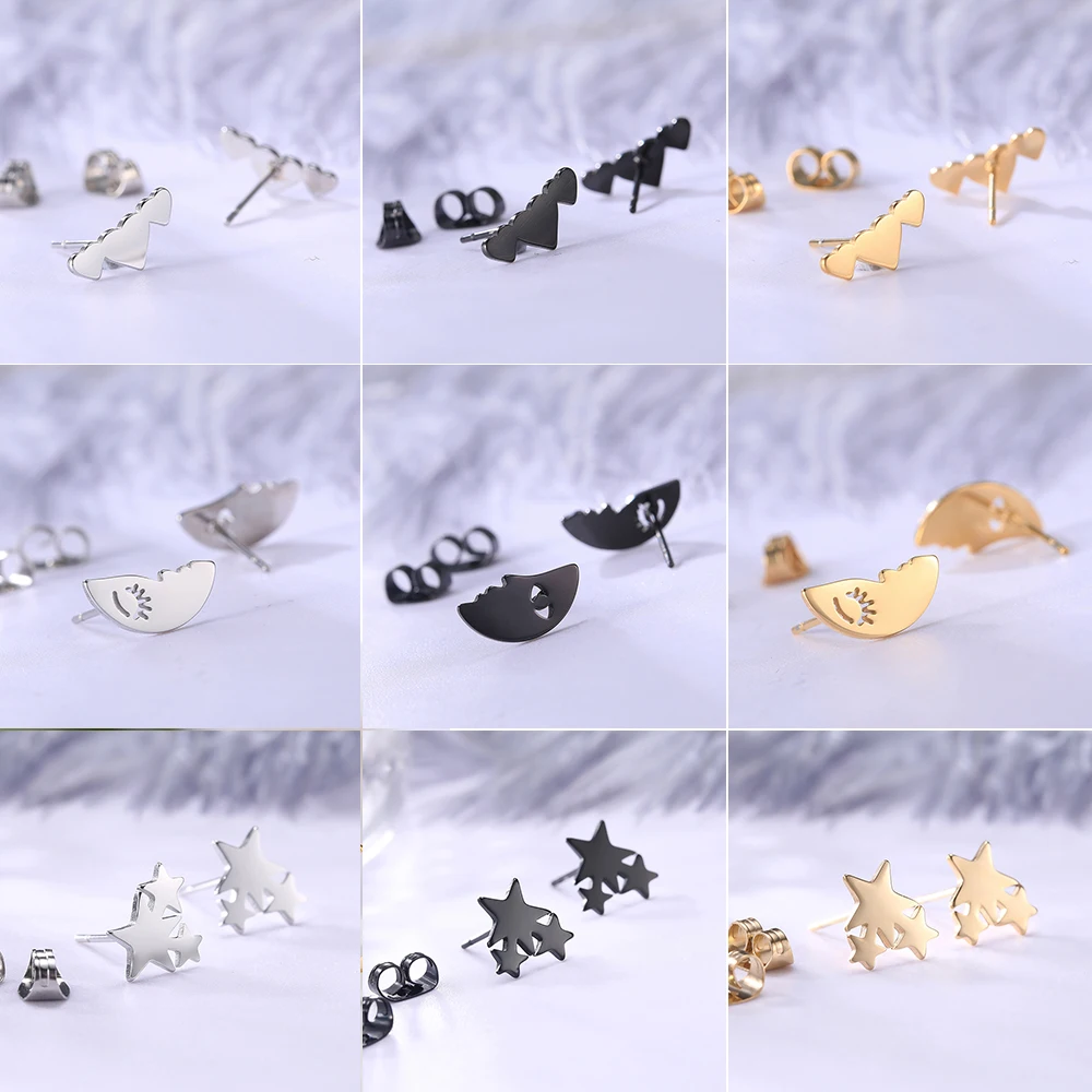 LIKGREAT модные маленькие серьги с Луной и звездой в форме сердца из нержавеющей