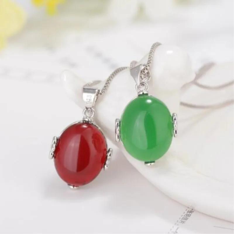New Fashion Natural Stone Female 925 Sterling Silver Jewelry Personality Oval Geometry Two Colors Pendant Necklaces H339 | Украшения и