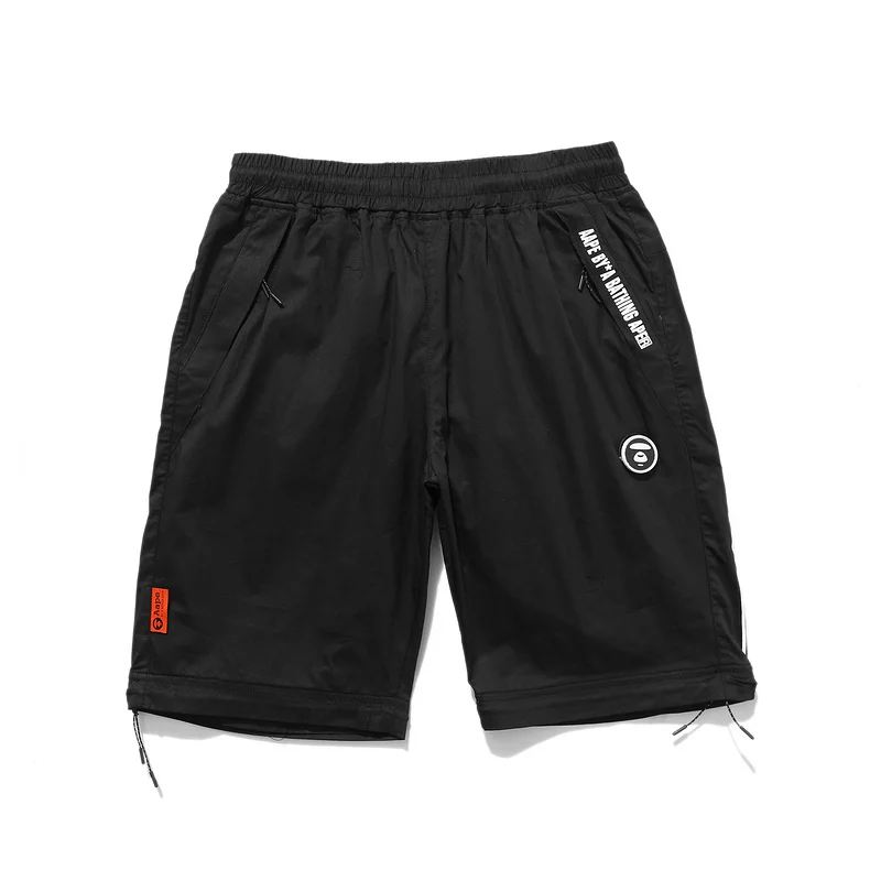 

Removable Ape-Man Printing Jogger Contrast Stitching Zipper Trousers 2 In 1 Plus Size Detachable Long Pants To Shorts