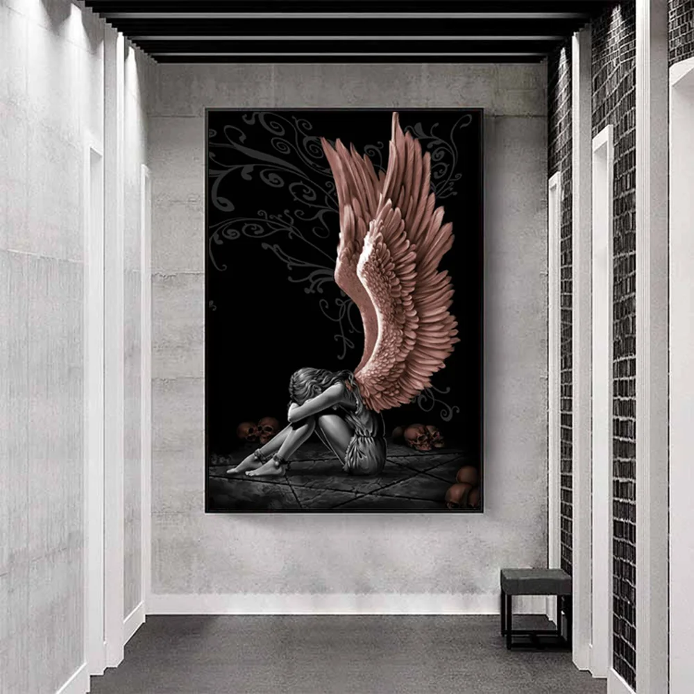 

Pink Wings Angel Girl Canvas Art Poster And Prints Nordic Wall Decor Dark Goddess Artwork Painting For Living Room Cuadros