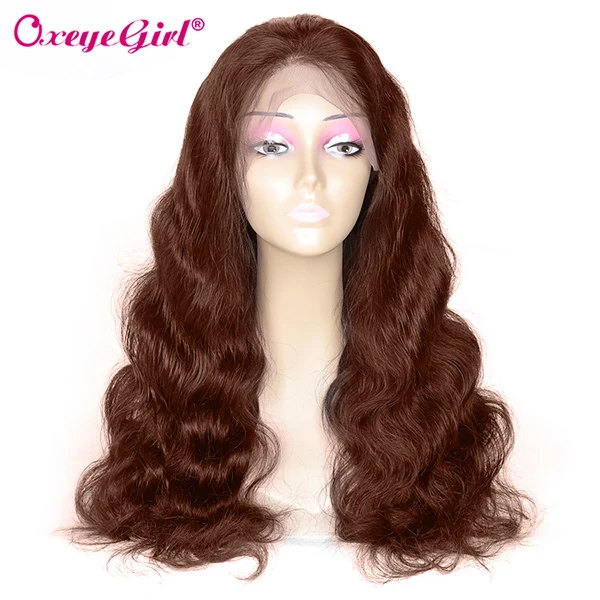 #4 Oxeye girl 13x4 бесклеевая кружевная передняя часть человеческих волос парики предварительно сорвал с волосами младенца не линяет бразильский парик для тела волнистые волосы remy - Цвет: #4