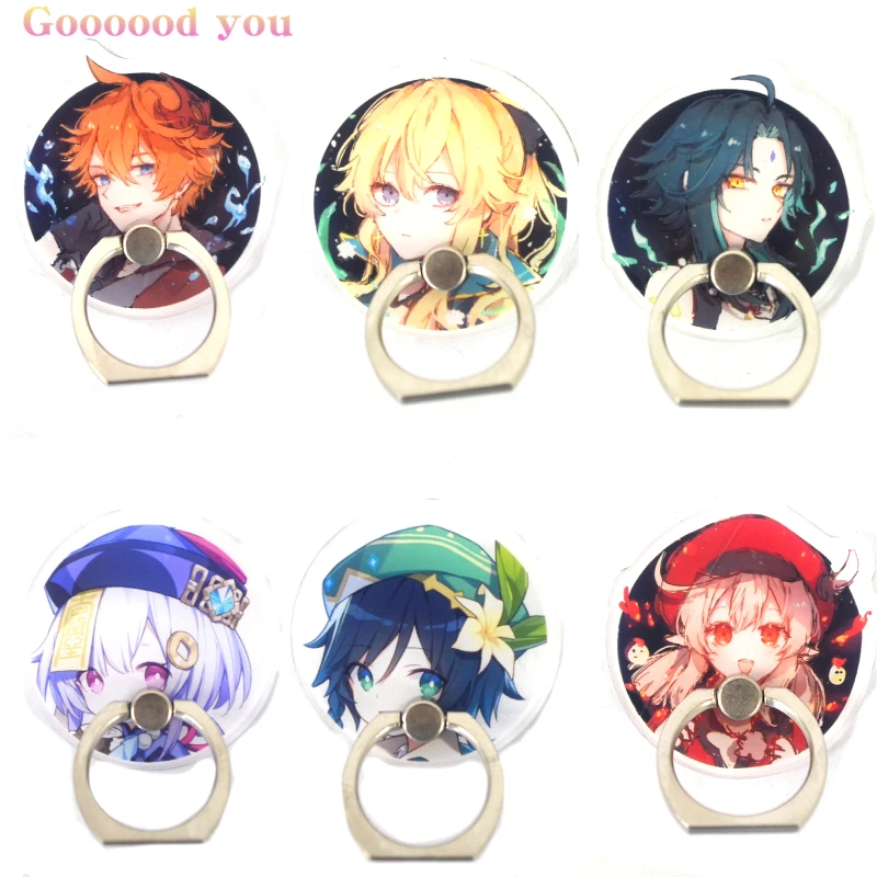 

Anime Rings Genshin Impact Acrylic Keychain Accessories Game Figures Venti Xiao Diluc Mobile Phone Bracket Fans Gift Wholesales