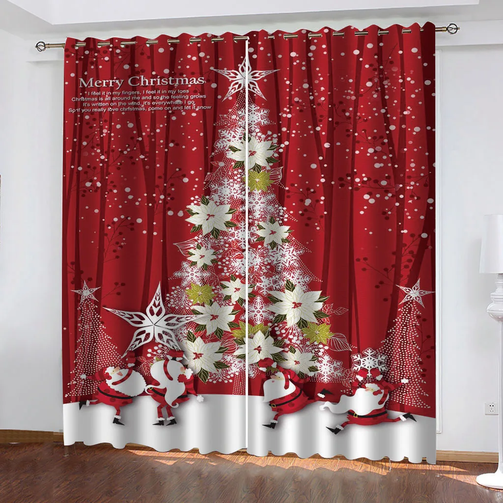 

Bedroom living room windproof thickening blackout fabric red christmas curtains Thick shading soundproof windproof curtain