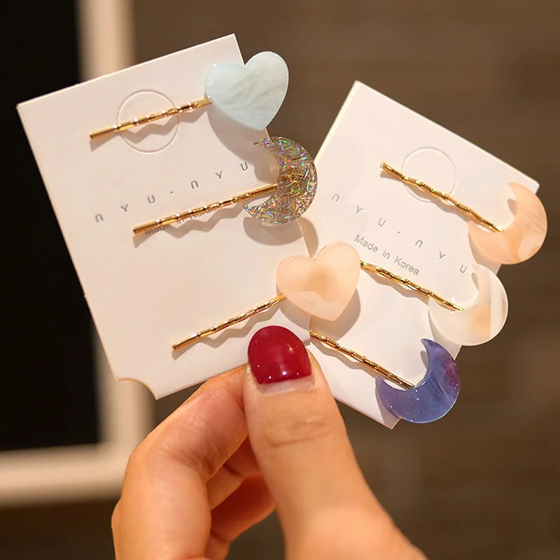 Новые корейские модные шпильки Симпатичные тапочки с узором в виде и Луна волос