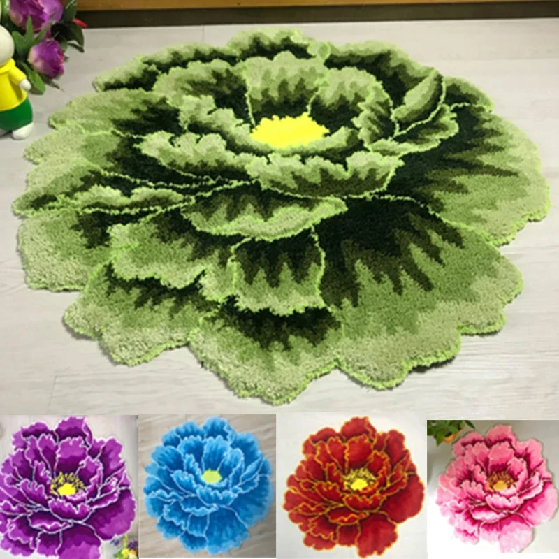 

Hot Sales Small Carpet Soft Mat Flower Mat Flower Rug Art Door Mats Flocking Peony Rugs for Living Room Bedroom Doormat Peony