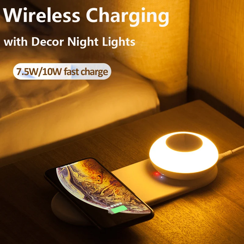 

10W Qi Fast Wireless Charger With Magnetic Attraction LED Night Lamp Fast Charging For iPhone 12 11 Pro XR Xiaomi Samsung Huawei