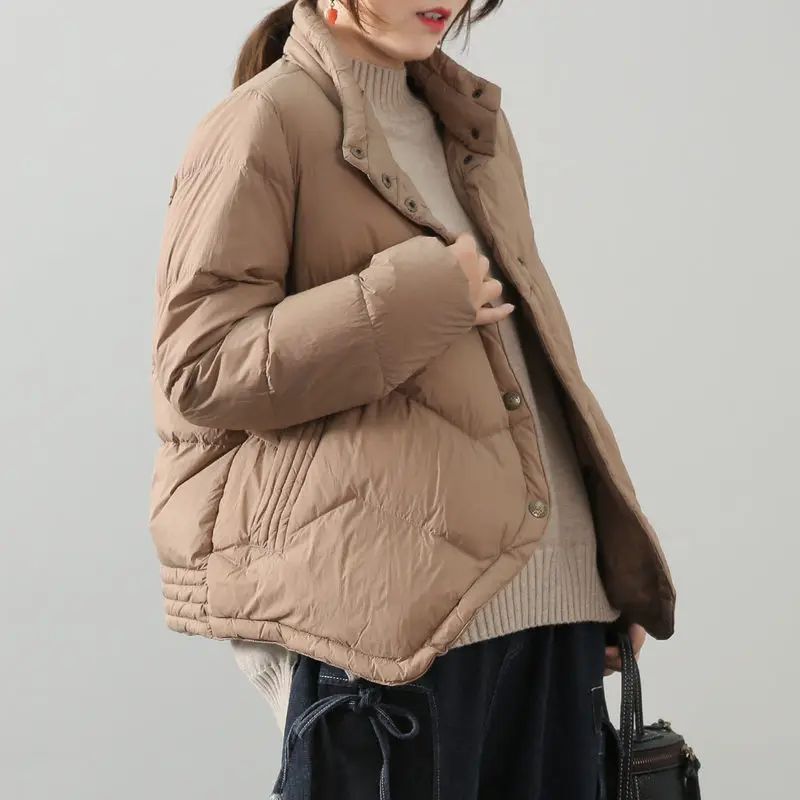 Lightweight Short Down Cotton Jacket 2020 New Korean Fashion  Stand Collar Warm Irregular Hem Winter Coat For Women Outwear Y349