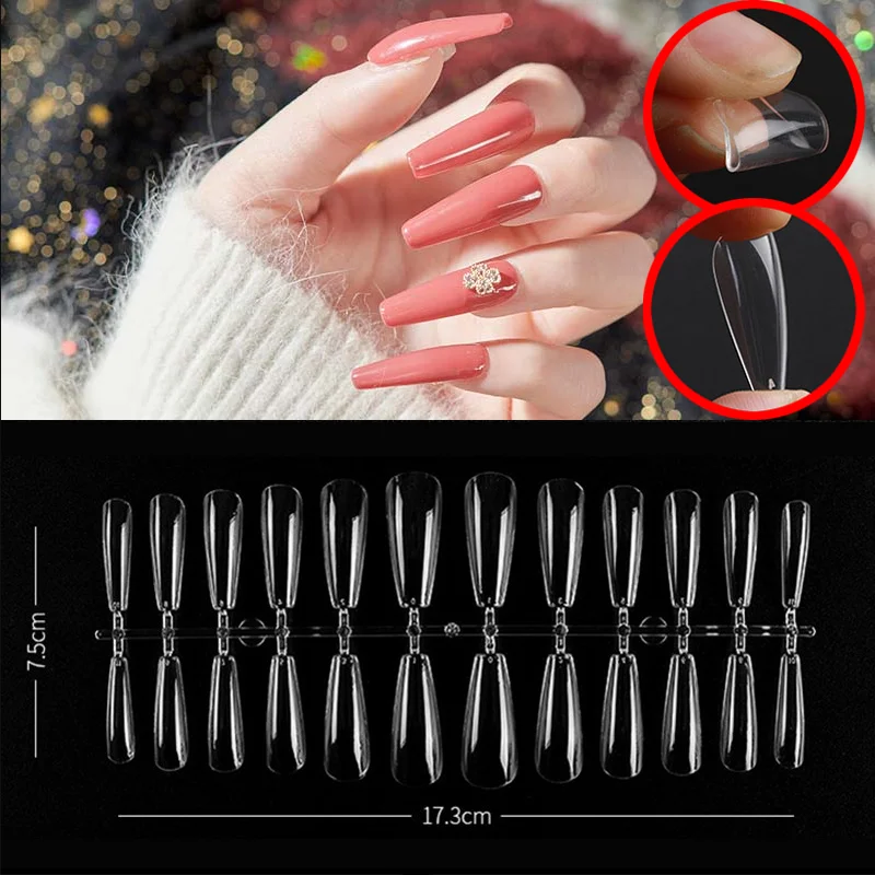 

120PCS/Bag Nail Art Tip Ultra-thin Traceless Fake Nails Full-Cover Half-Cover Clear Stiletto Coffin False Nail Tips