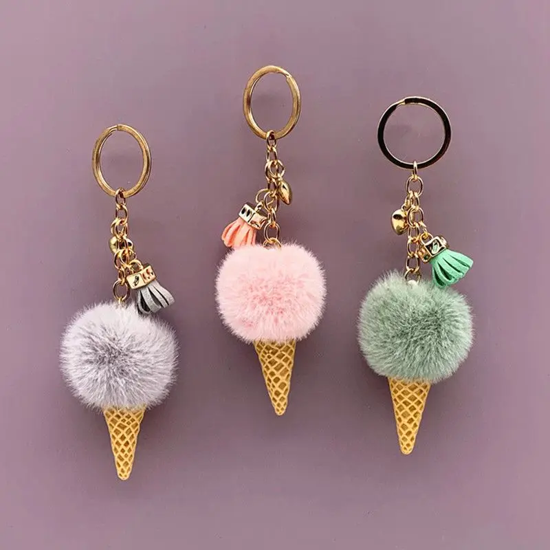 

PendantGift Women Shoulder Bag Artificial Rabbit Hair Ball Ice Cream Keychain