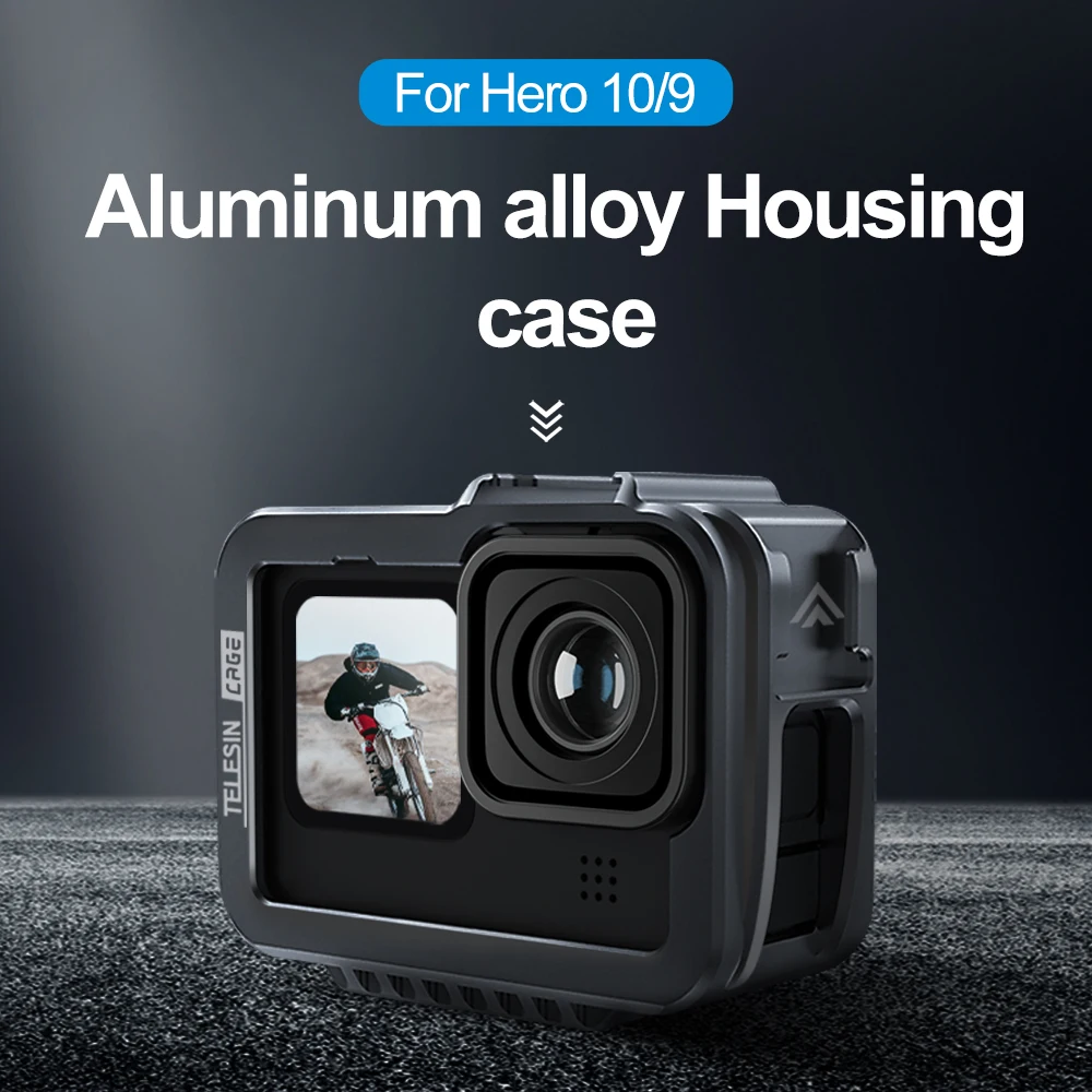 TELESIN Aluminium Alloy Frame Case For GoPro 9 10 11 Double Clod Shoe With Charging Port For GoPro Hero 9 10 11 Accessories