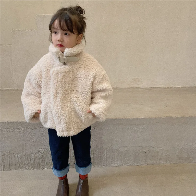 

Korean Baby Girls Winter Coats Solid Thicken fur Kids Warm Jacket Fashion Zipper Casual Lambswool Coat for Girl Baby Outerwear