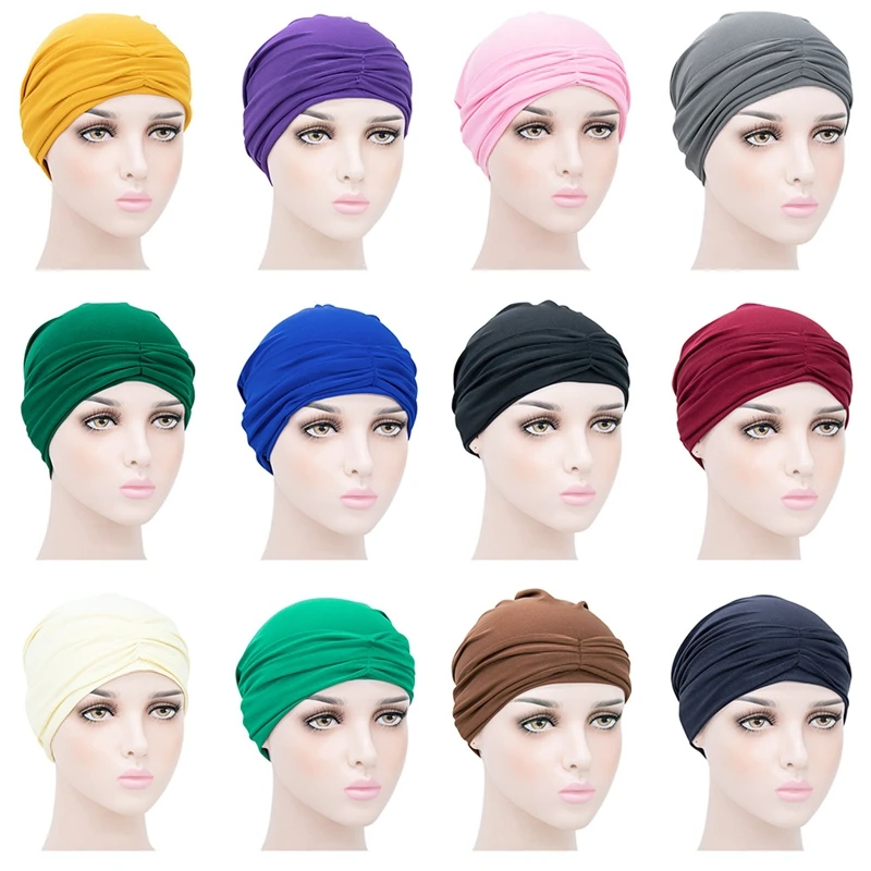 

Solid Cotton Bonnet Beanie Hat Turban Night Caps Women Plain Headwear Stretchy Chemo Cap For Cancer Woman Girls
