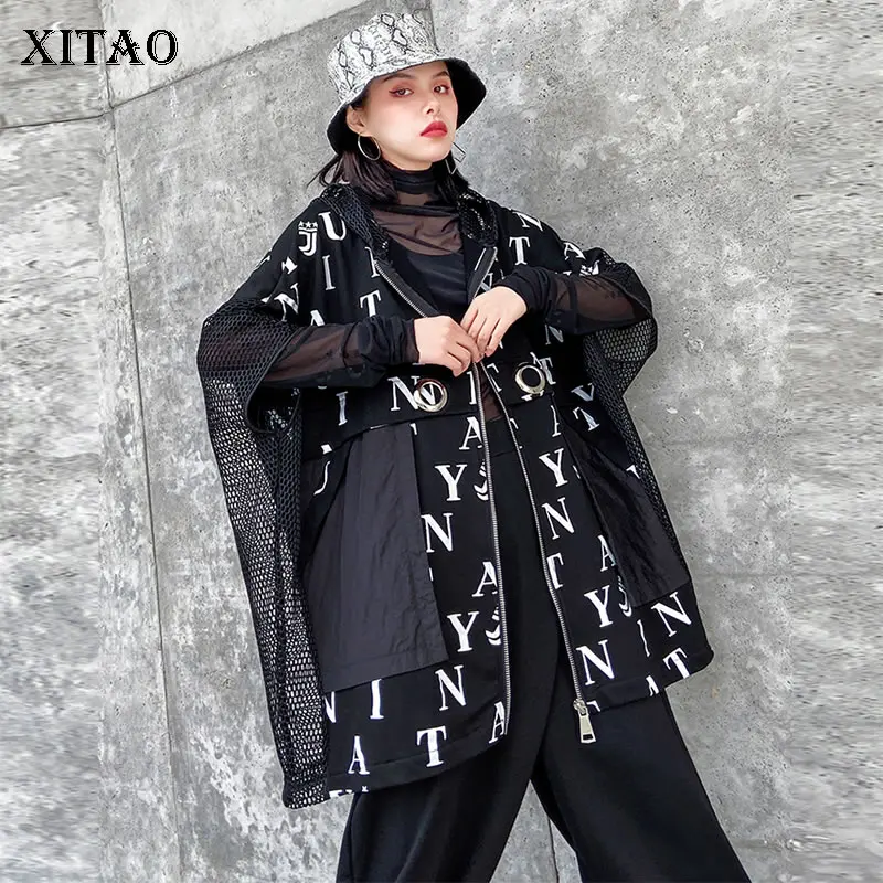 XITAO Tide модная куртка размера плюс в стиле пэчворк с сетчатыми надписями и