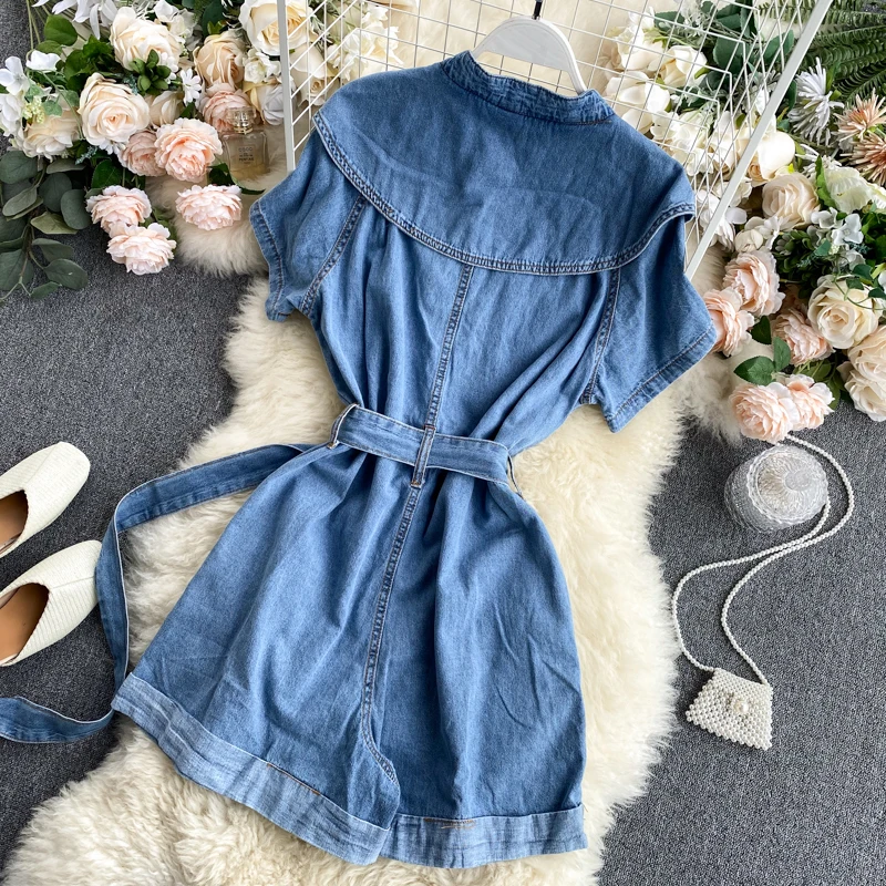 Summer shawl Short Rompers For Women Denim Jumpsuit Jeans short sleeve buttons front Jumpsuits | Женская одежда