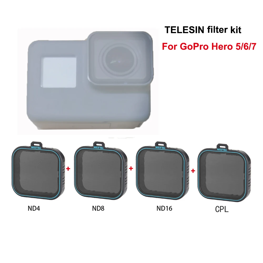 Набор фильтров TELESIN 4 шт. 3 ND фильтр (ND4 8 16) + 1 CPL Для Gopro Hero7 hero6 hero 7 6 5 поляризационные аксессуары для комплект