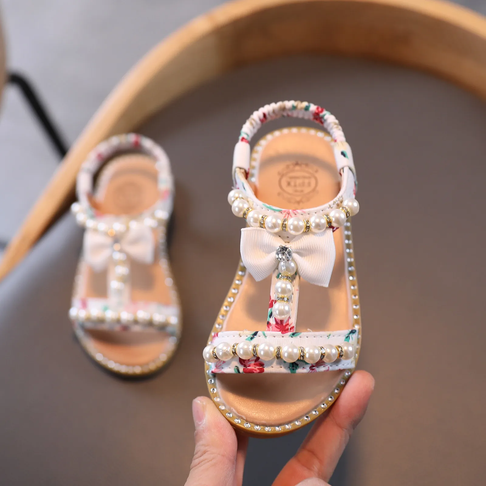 

2021 Boeknot Pearl Crystal Princess ShoesSummer Baby Girls Sandals Toddler Infant Kids Girls' Sandals Infant Kids Baby Summer