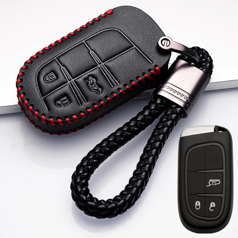 

leather Car Key Cover Case Key Chain Key Chain Protector For Jeep Grand Cherokee Chrysler 300C Renegade Fiat Freemont 2018