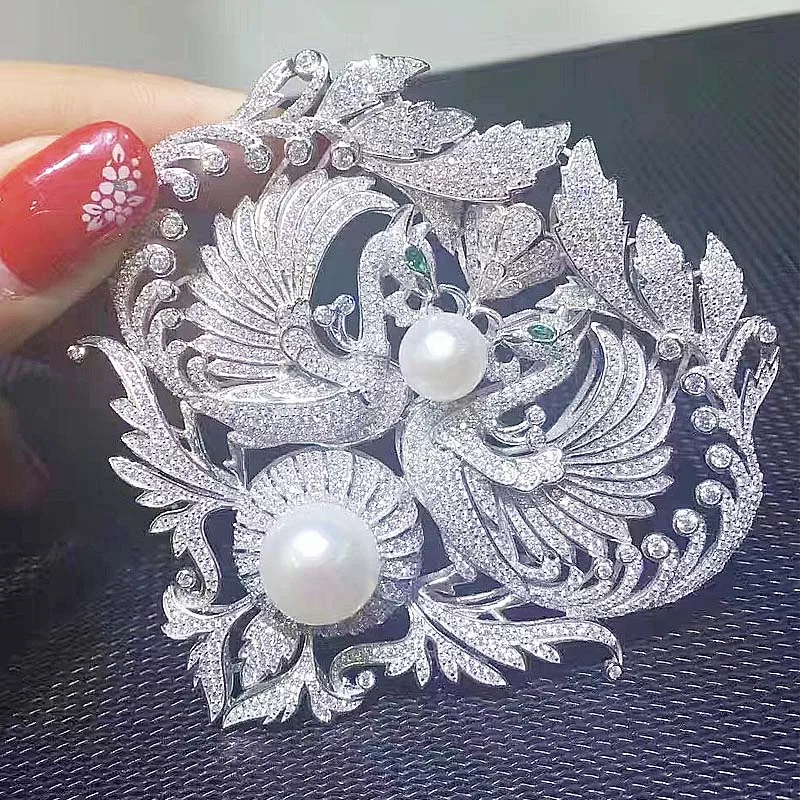 Двойное использование микроскоп Циркон Diy материалы двойной феникс кисточкой Кулон застежка длинный свитер цепь брошь с застежкой