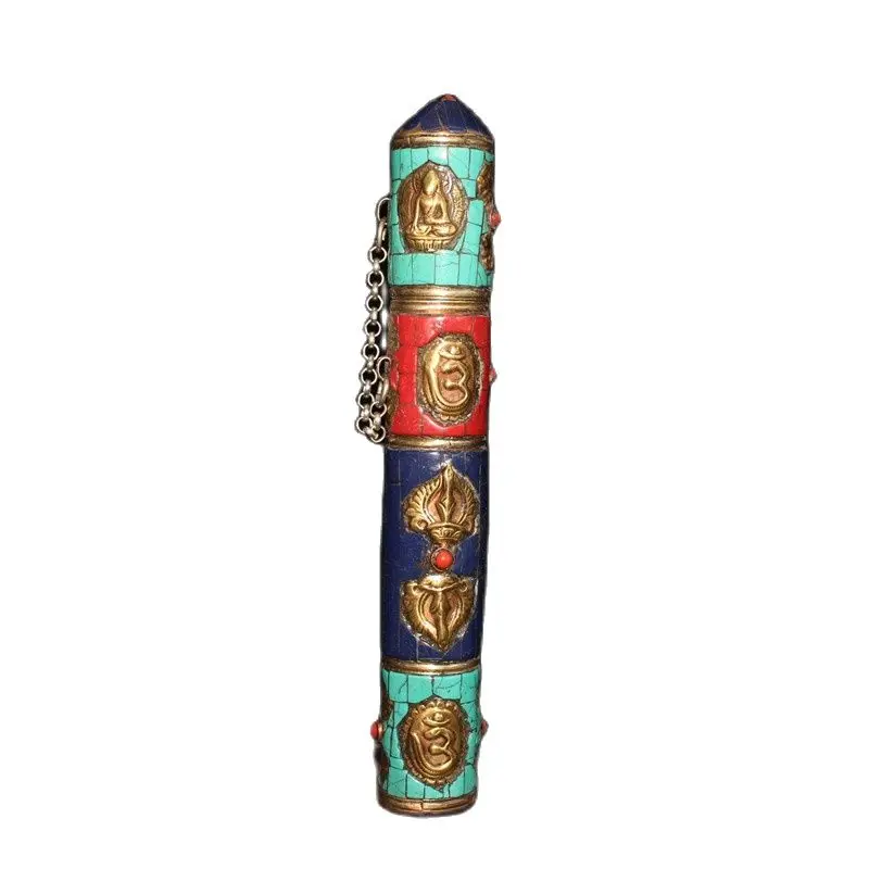 

China Old Beijing Old Goods Seiko Red And Copper Inlay Turquoise Coral Incense Tube