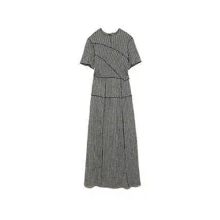 

Chic Wooden Ear Patchwork Pleated Women Dress 2021 Spring Summer Drawstring Vestidos New High Waist Plaid Dresses